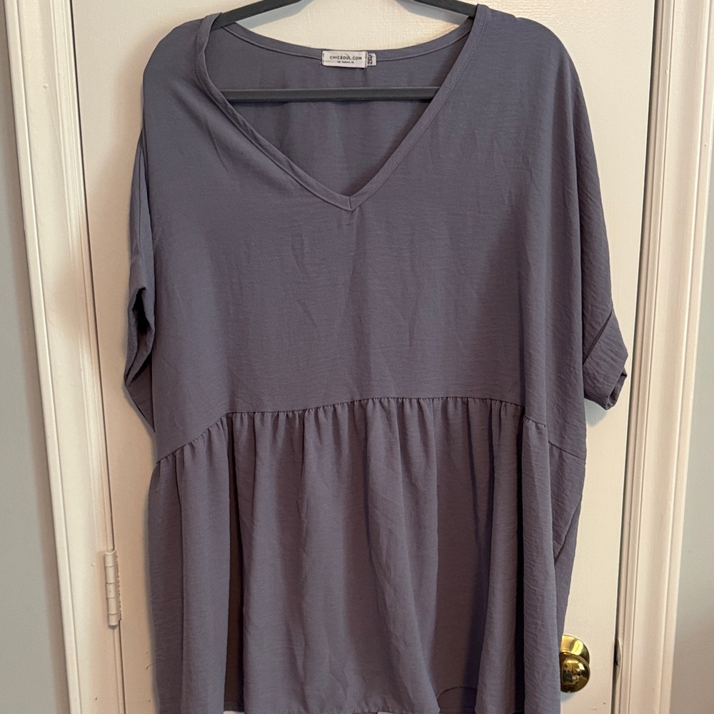 Chic Soul Slate Gray V-Neck Peplum Top